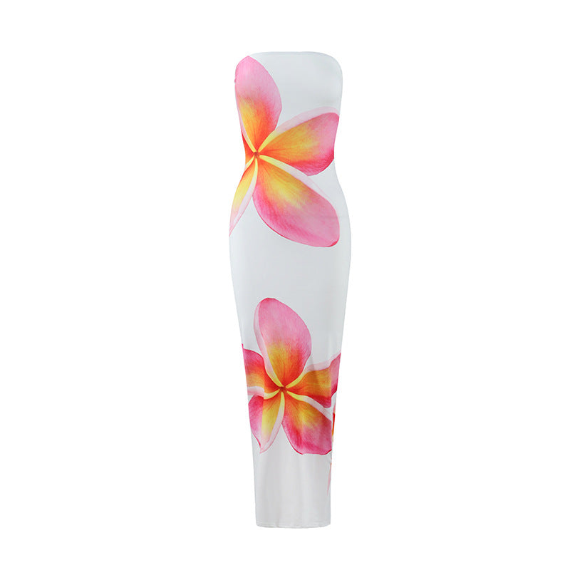 Womens Casual All-Match Fashionable Elegant Sexy Tube Dress Slim-Fit Long Dress