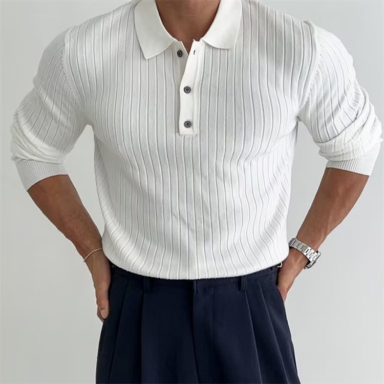 Lapel Button Long Sleeve Polo Shirt for Men