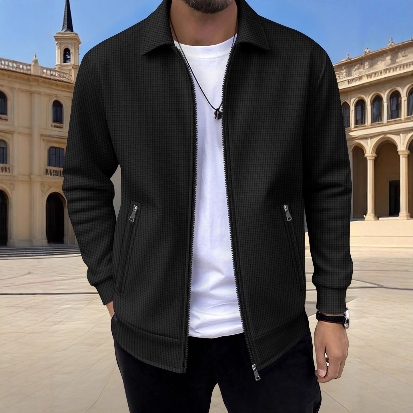 Solid-color Zip-up Jacket