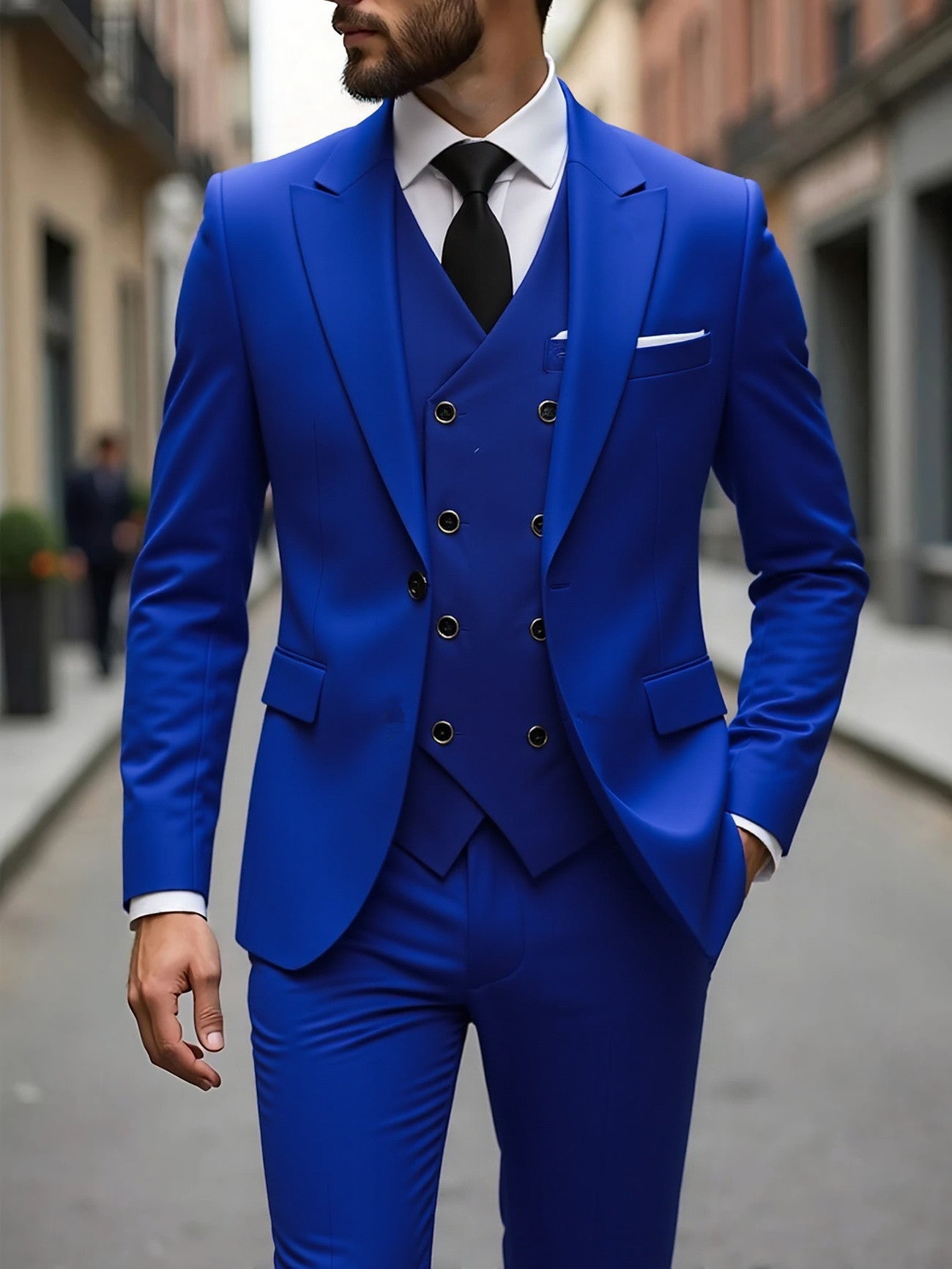 Double-breasted Suit Set Mens Three-piece Business Suit