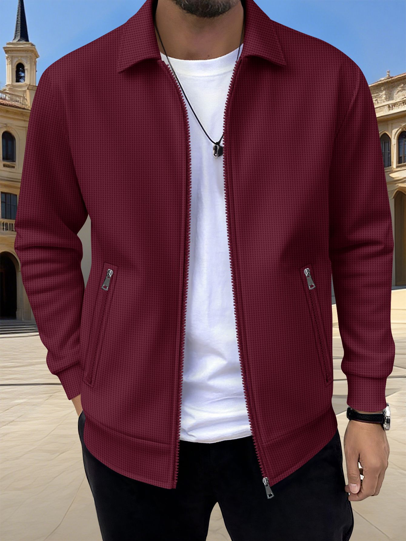 Solid-color Zip-up Jacket