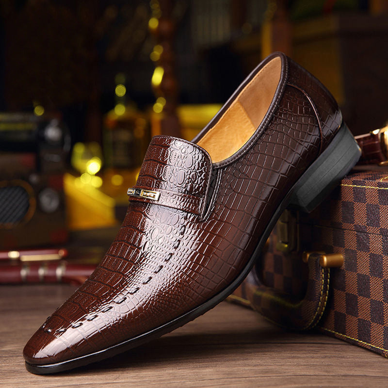 Crocodile-Print Men's Leather Shoes