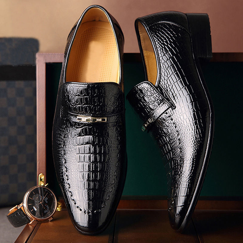 Crocodile-Print Men's Leather Shoes