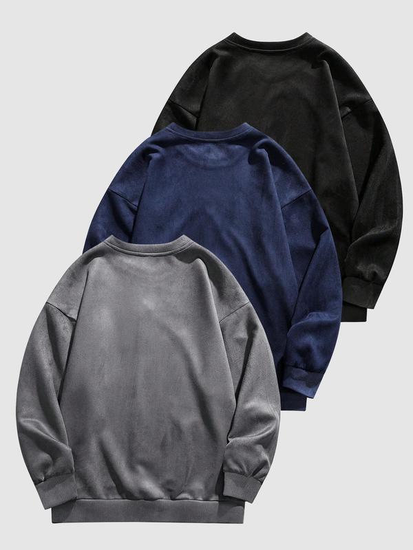 Men's Solid Drop Shoulder Suede Sweatshirt Casual Regular