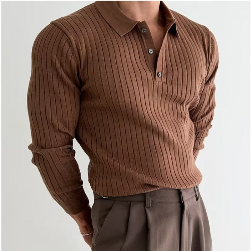 Lapel Button Long Sleeve Polo Shirt for Men