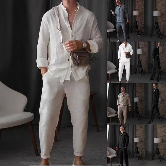 Mens Casual Sporty LongSleeve Top And Pants Set Simple Style