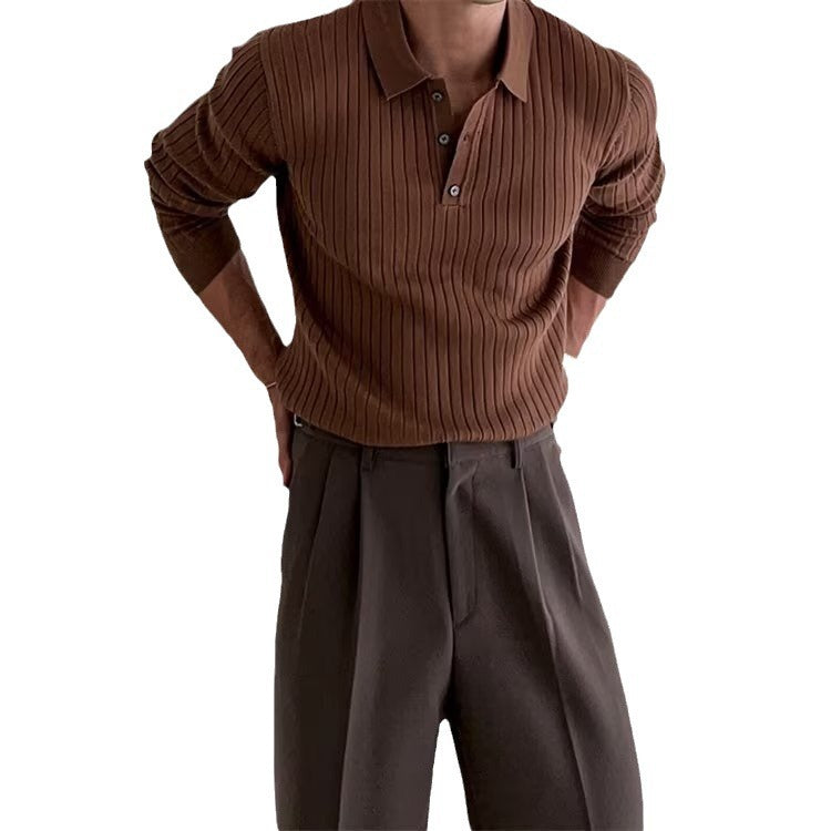 Lapel Button Long Sleeve Polo Shirt for Men
