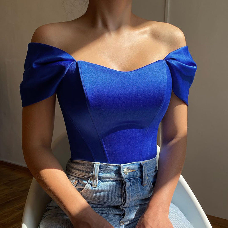 Fishtail-waistline Womens Satin Off-shoulder Top
