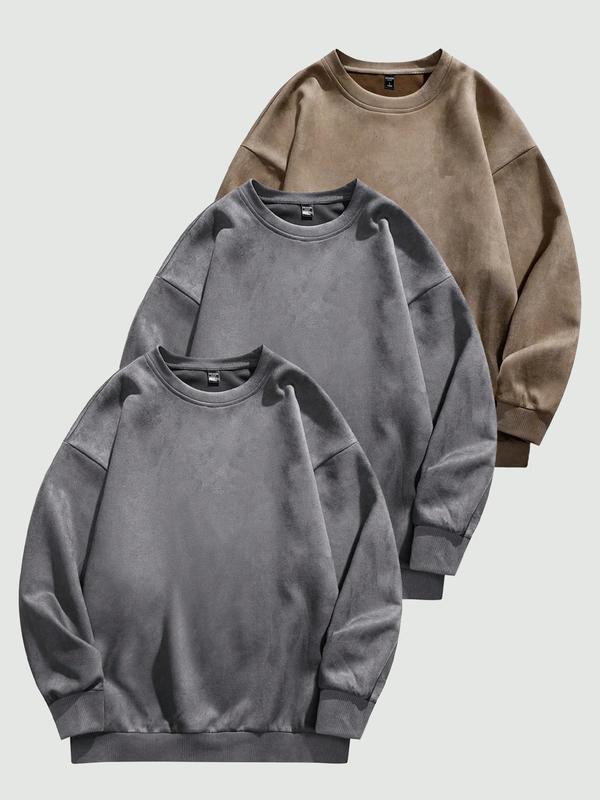 Men's Solid Drop Shoulder Suede Sweatshirt Casual Regular