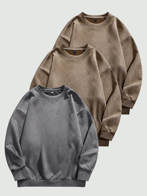 Men's Solid Drop Shoulder Suede Sweatshirt Casual Regular