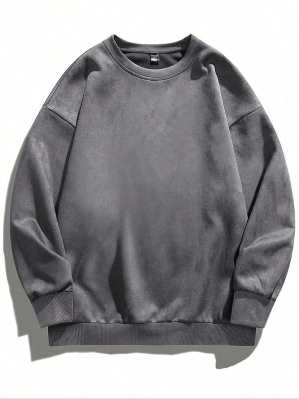 Men's Solid Drop Shoulder Suede Sweatshirt Casual Regular