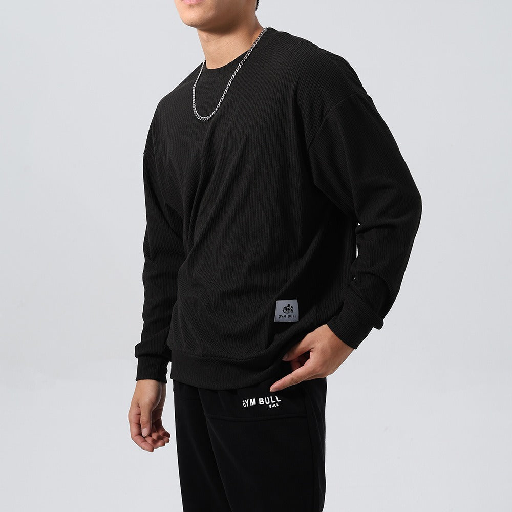 Mens Jacquard Striped Sports Hoodie With A Relaxed Fit And Dropped Shoulder Sleeves