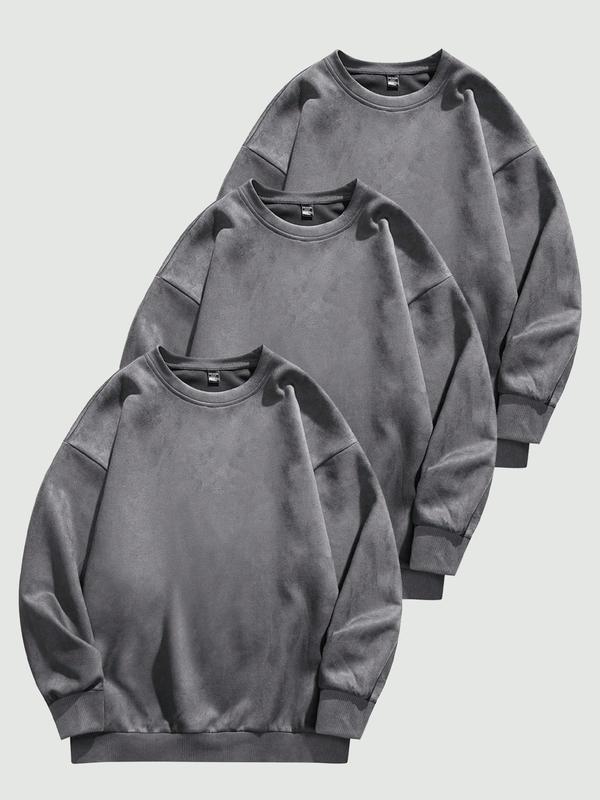 Men's Solid Drop Shoulder Suede Sweatshirt Casual Regular