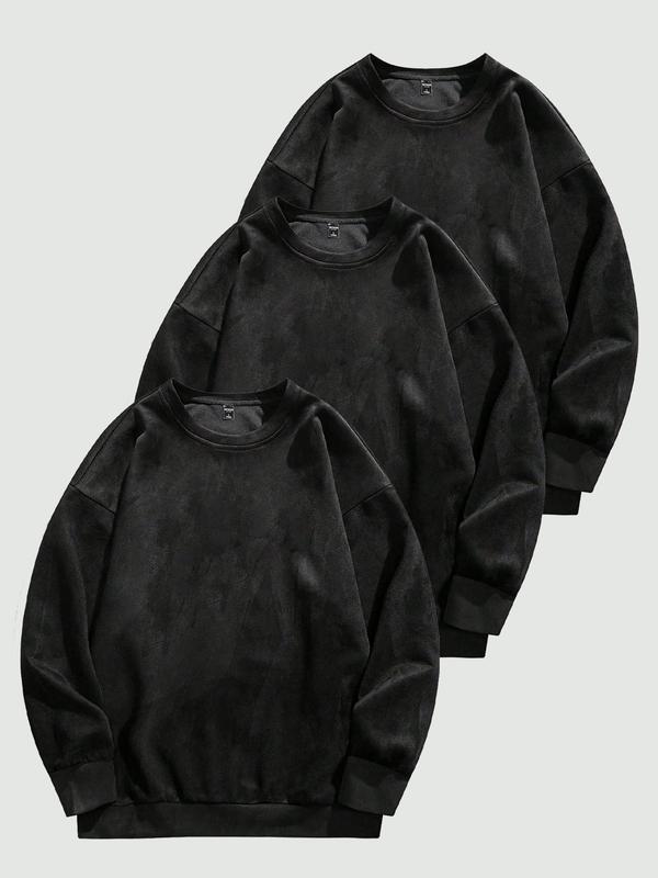 Men's Solid Drop Shoulder Suede Sweatshirt Casual Regular