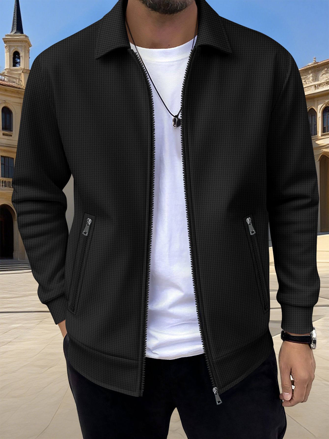 Solid-color Zip-up Jacket