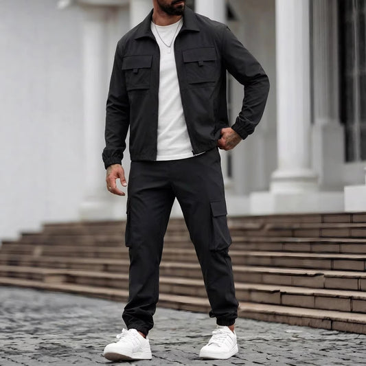 Mens Long-Sleeve Zip-Up Top And Pants Casual Workwear Set