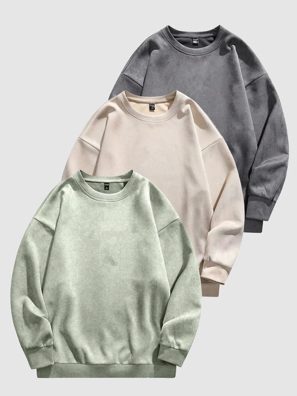 Men's Solid Drop Shoulder Suede Sweatshirt Casual Regular