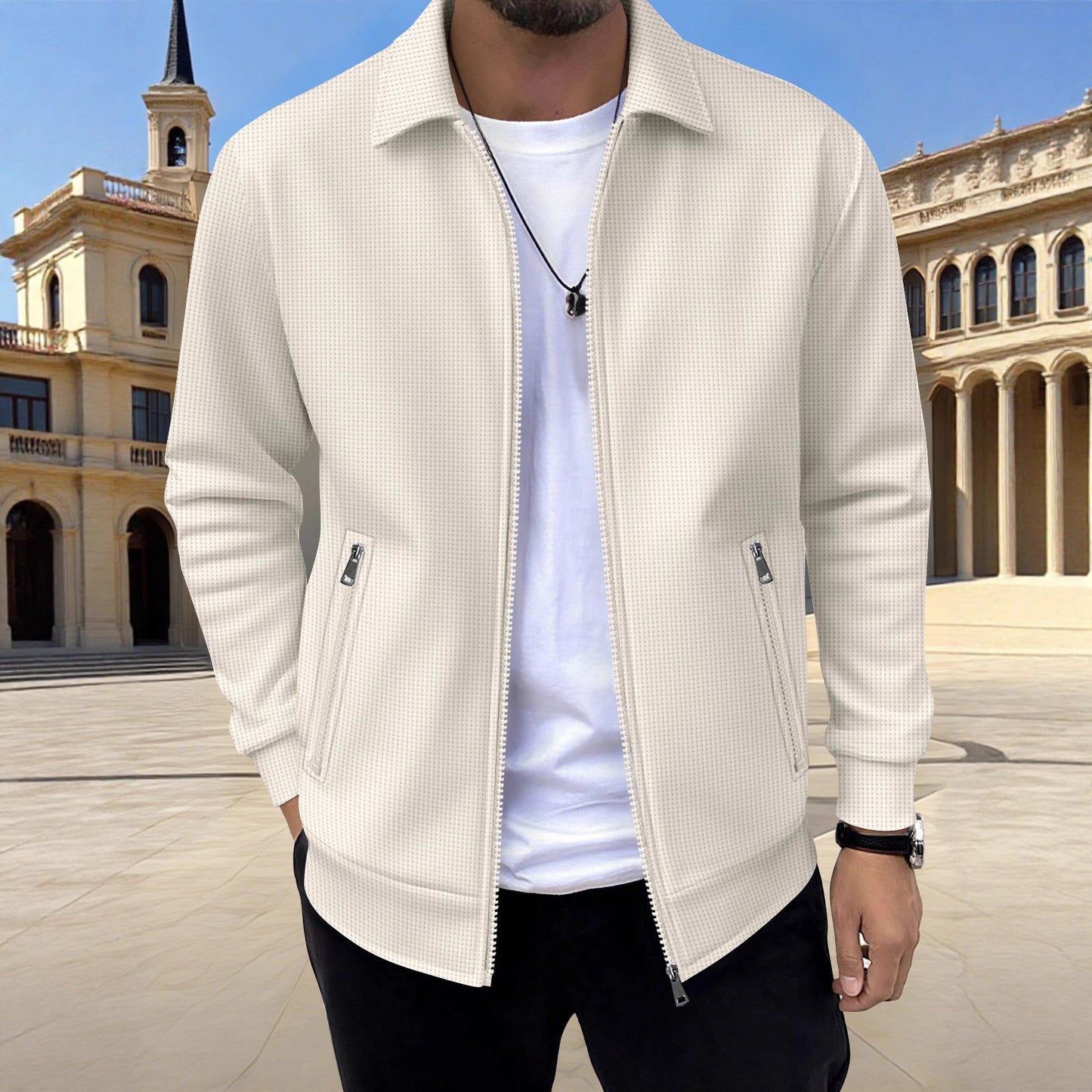 Solid-color Zip-up Jacket
