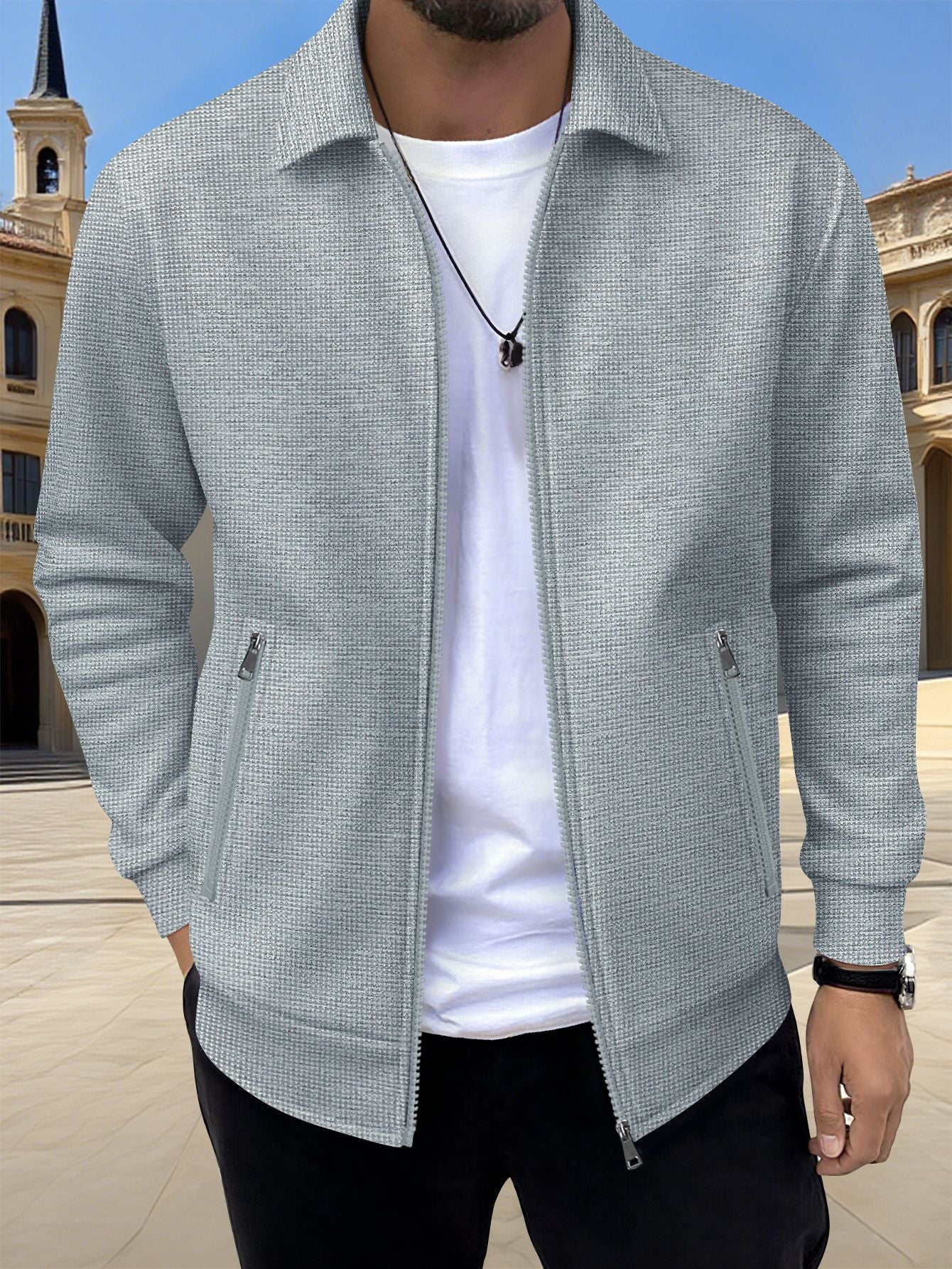 Solid-color Zip-up Jacket