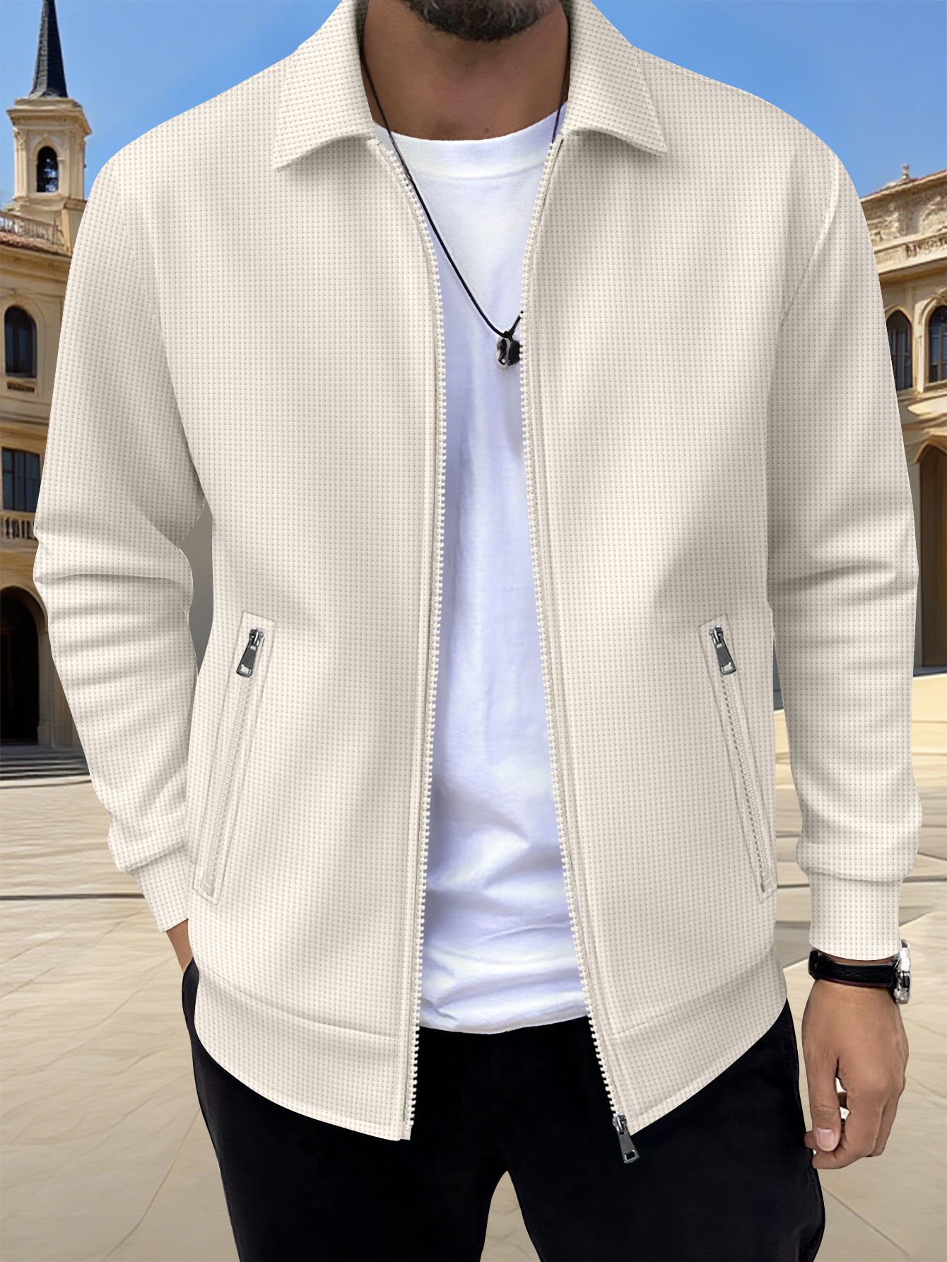 Solid-color Zip-up Jacket