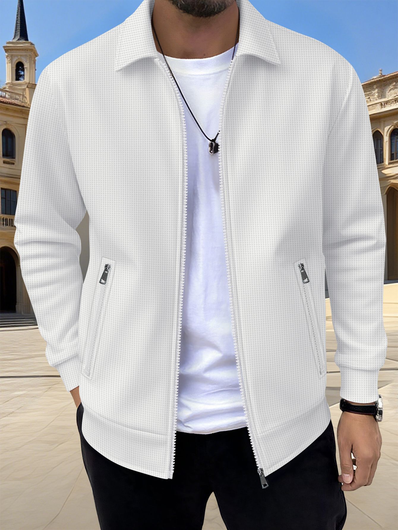 Solid-color Zip-up Jacket