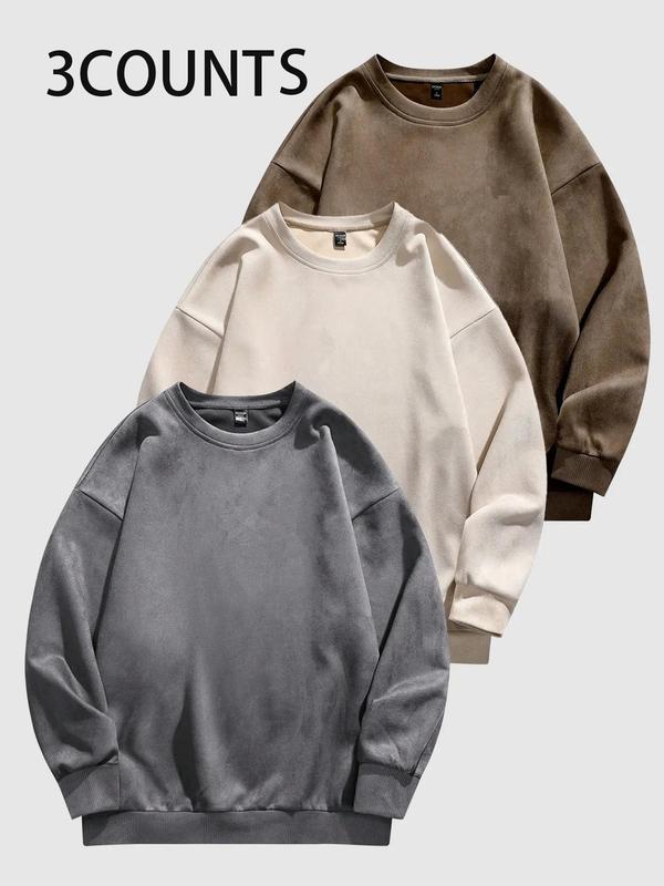 Men's Solid Drop Shoulder Suede Sweatshirt Casual Regular