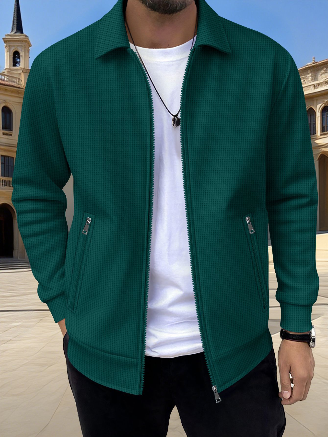 Solid-color Zip-up Jacket
